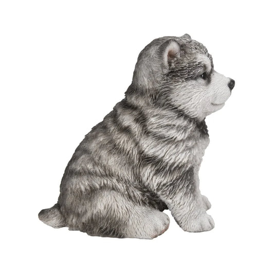 Realistic Sitting Malamute Puppy Statue