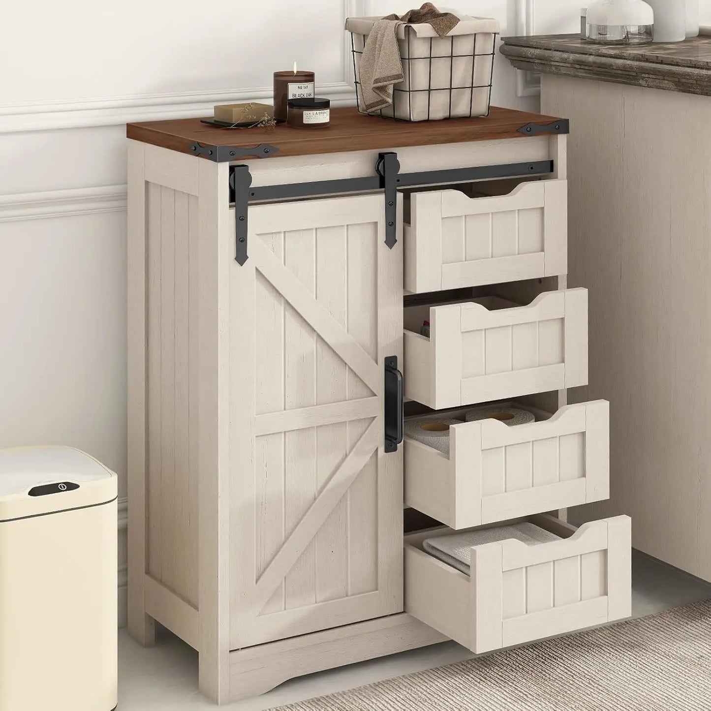 Rustic Grey Floor Storage Cabinet
