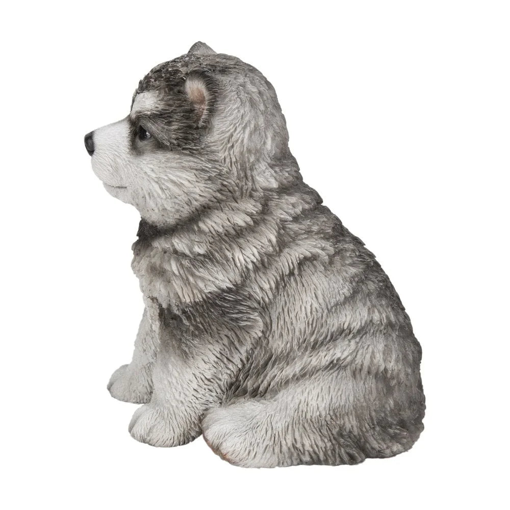 Realistic Sitting Malamute Puppy Statue