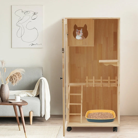 Large Multi-Level Wooden Cat Condo