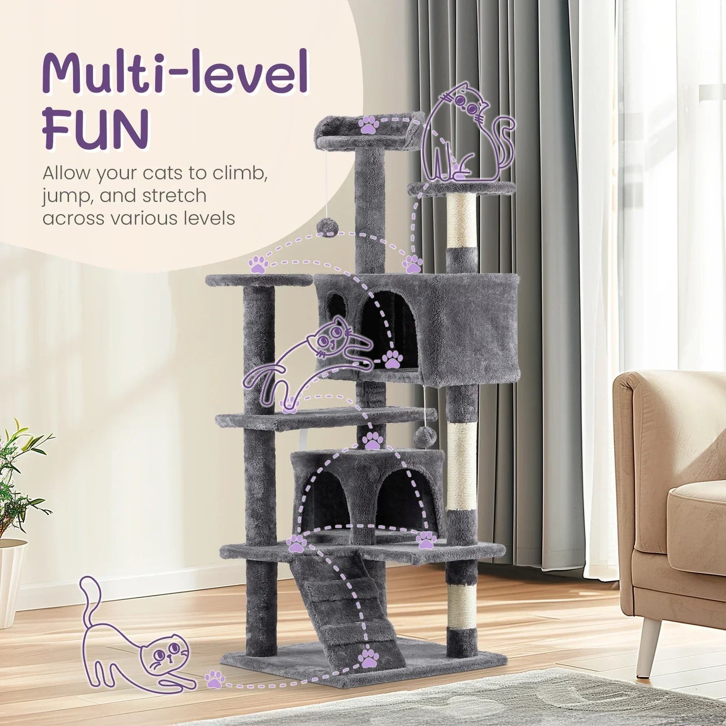 Multi-Level Cat Tower, Dark Grey
