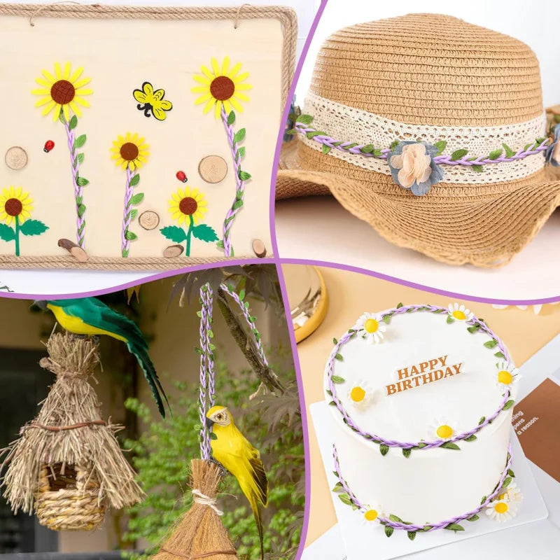 Purple Waxed Twine with Artificial Leaves