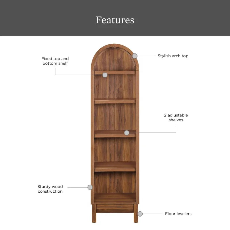 Narrow Arch Bookcase Rich Finish