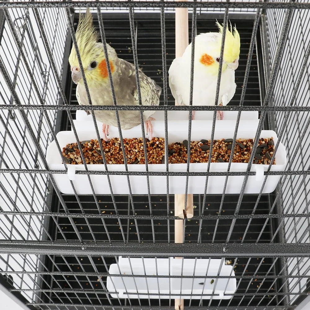Large Metal Rolling Bird Cage with 3 Perches 4 Feeders