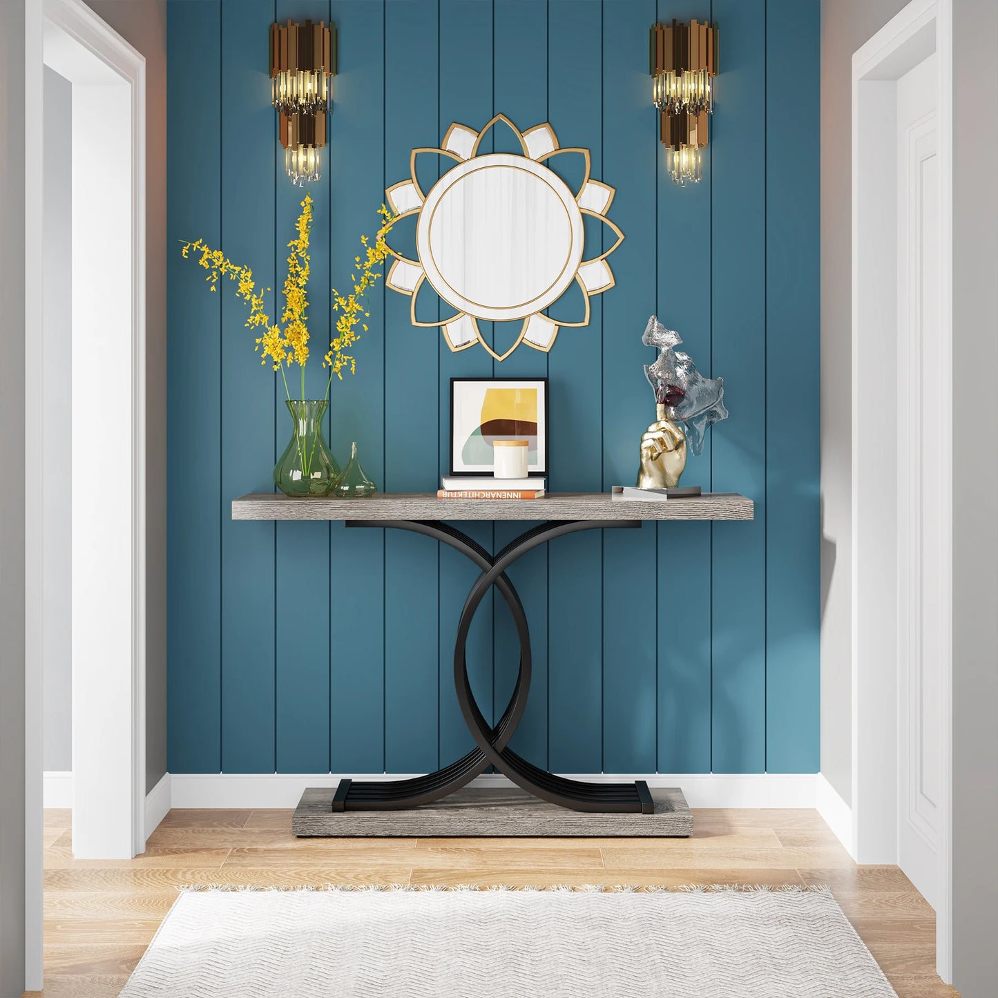 Modern Decor Table with Geometric Metal Legs