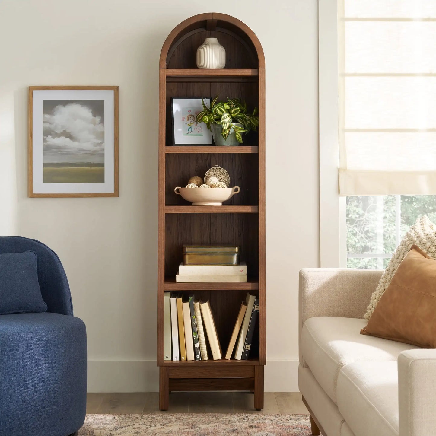 Narrow Arch Bookcase Rich Finish