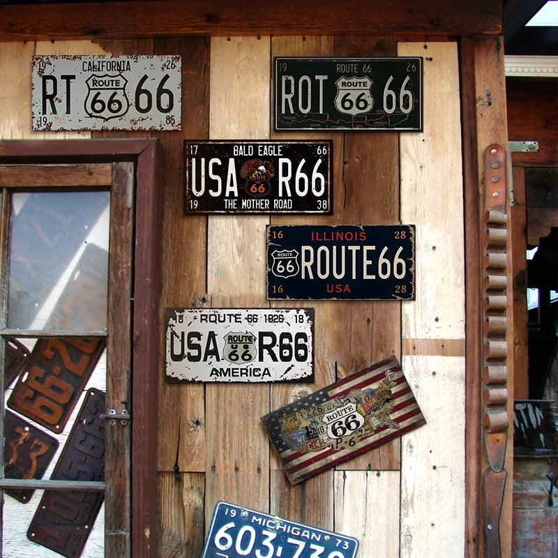 Vintage Route 66 Metal Plates