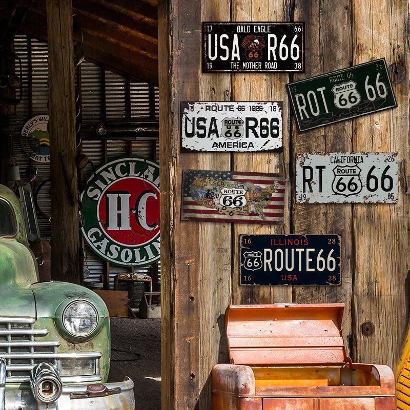 Vintage Route 66 Metal Plates