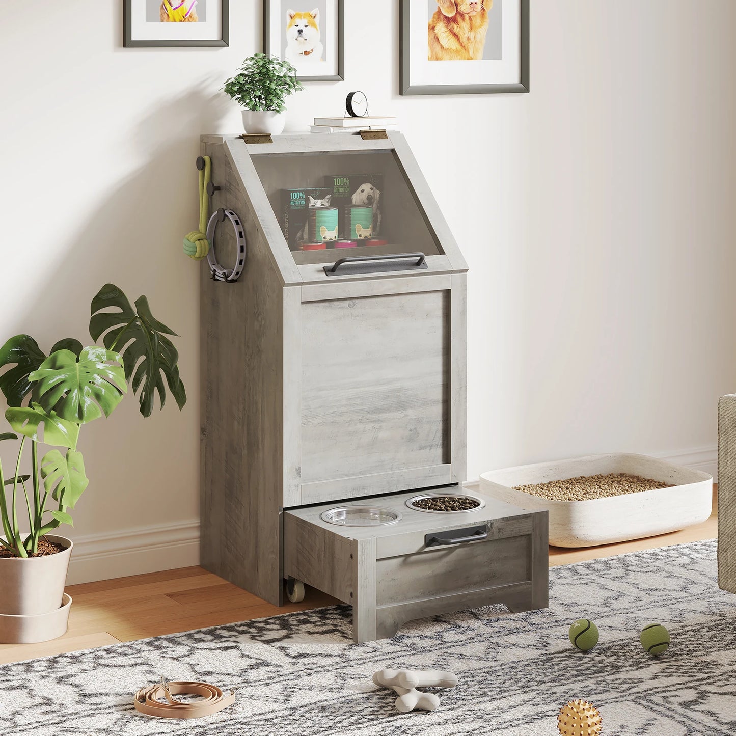 Dog Feeding Station with 2 Elevated Bowls