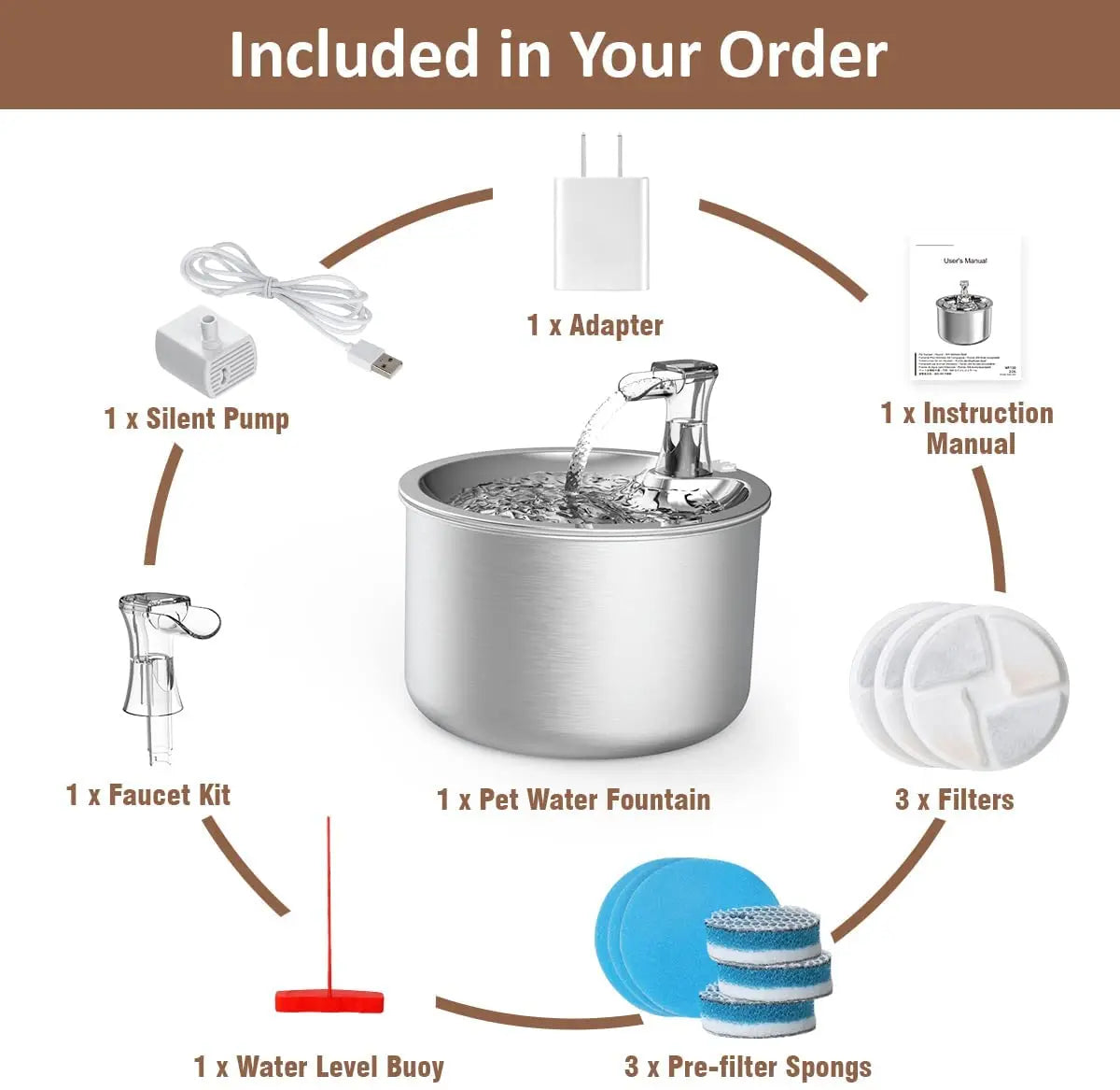 Stainless Steel Pet Water Fountain