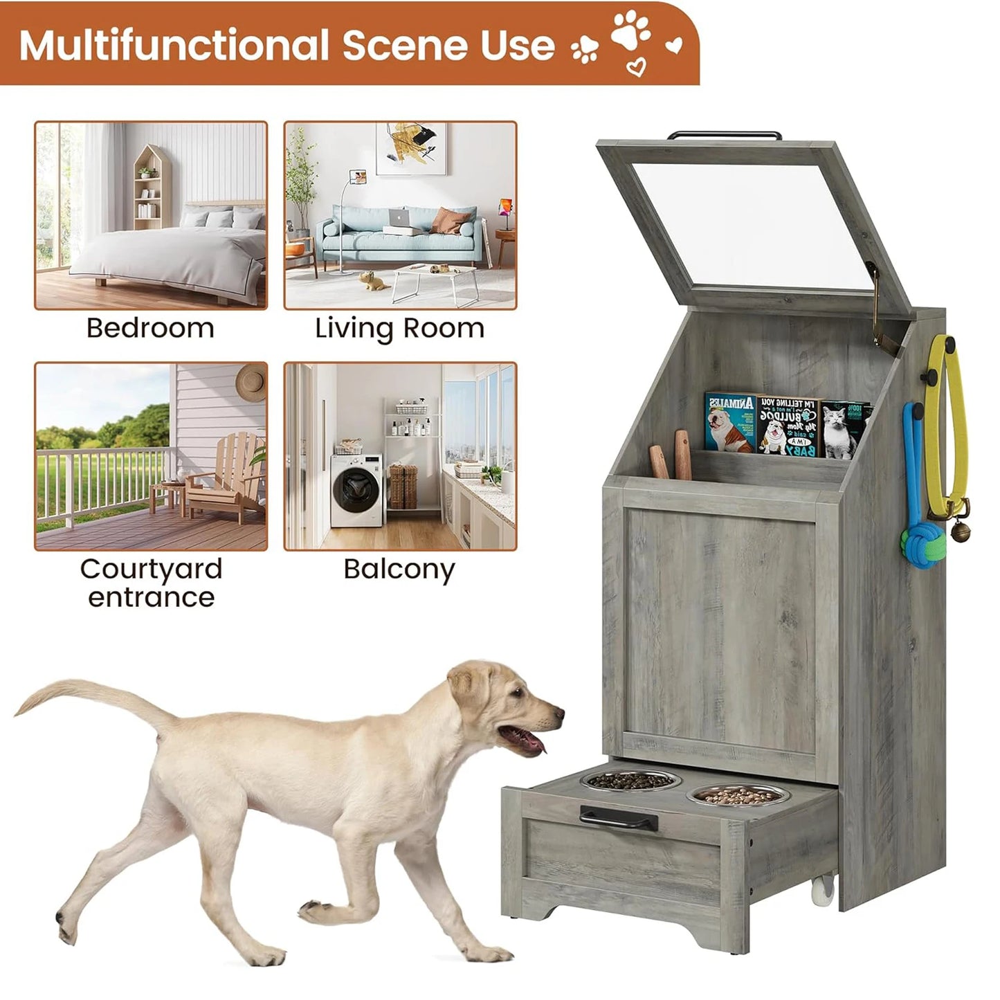 Dog Feeding Station with 2 Elevated Bowls