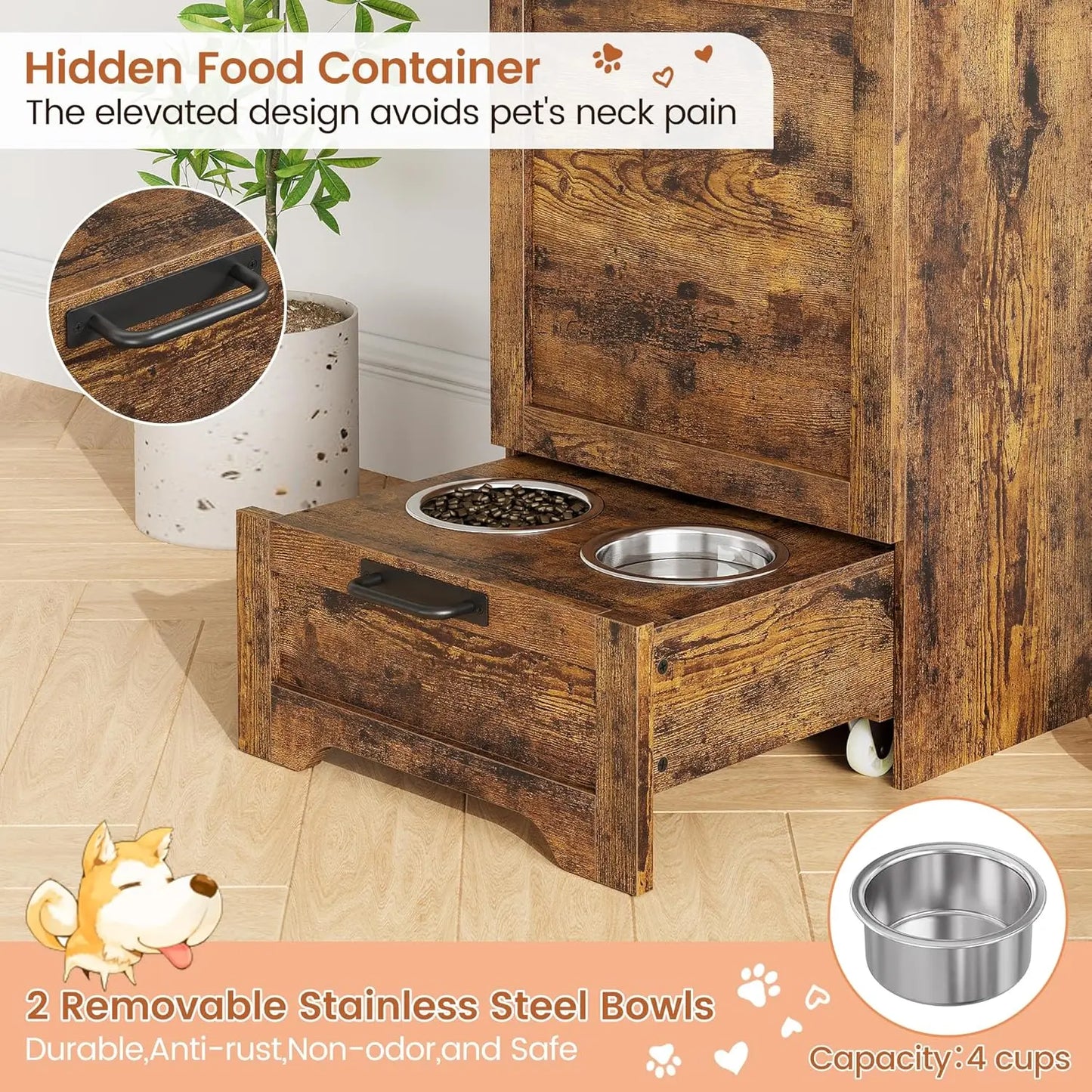Dog Feeding Station with 2 Elevated Bowls