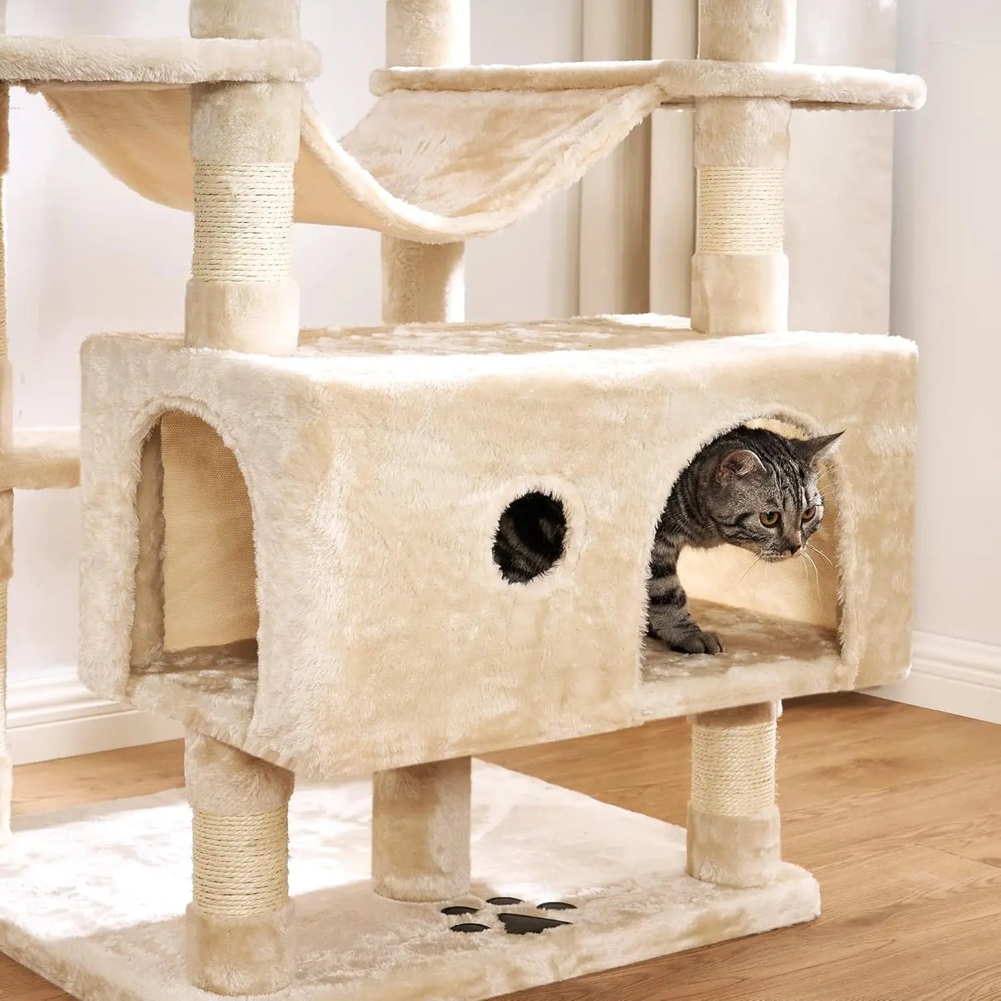 Large Beige Cat Tower with Sisal Scratching Posts