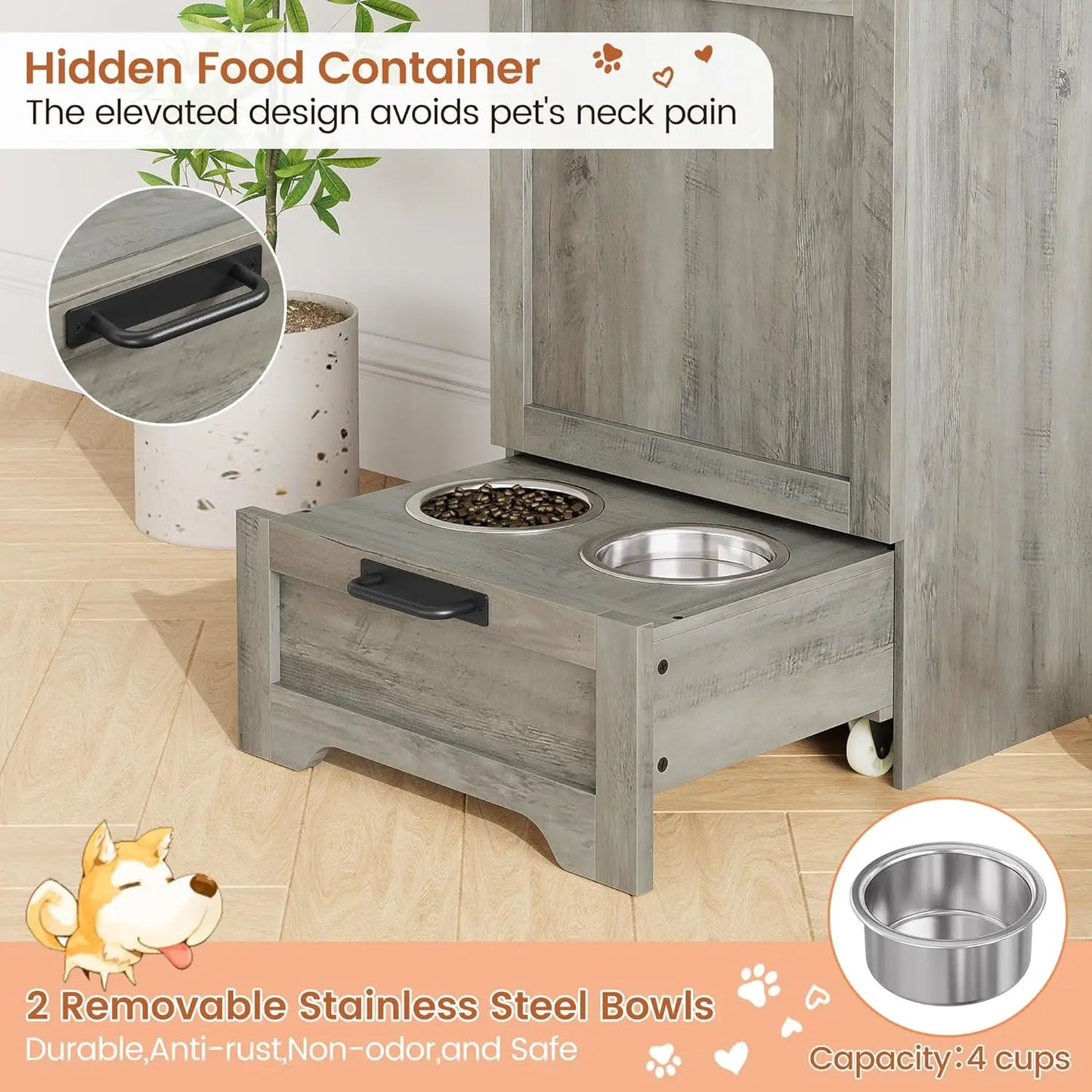 Dog Feeding Station with 2 Elevated Bowls