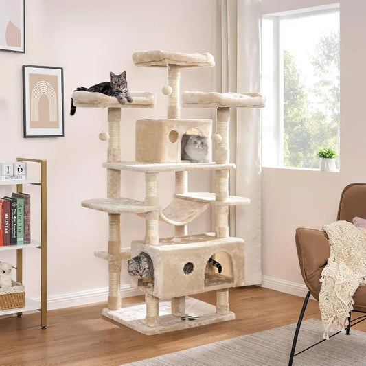 Large Beige Cat Tower with Sisal Scratching Posts