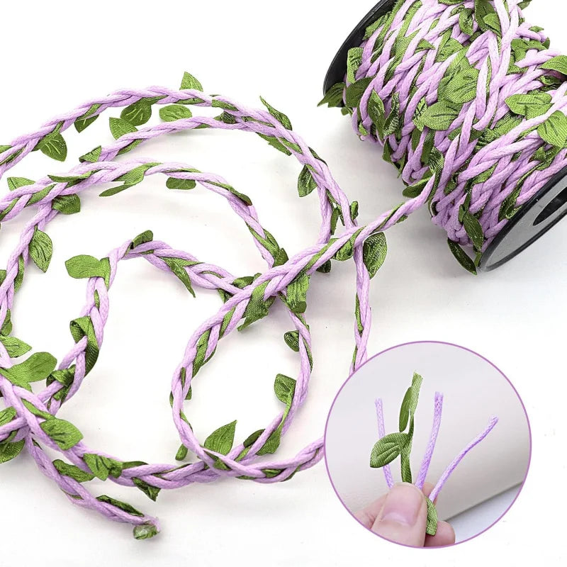 Purple Waxed Twine with Artificial Leaves