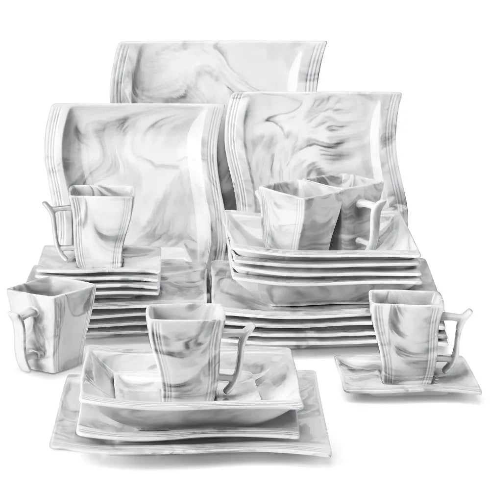 Marble Porcelain 30 Piece Dinnerware Set