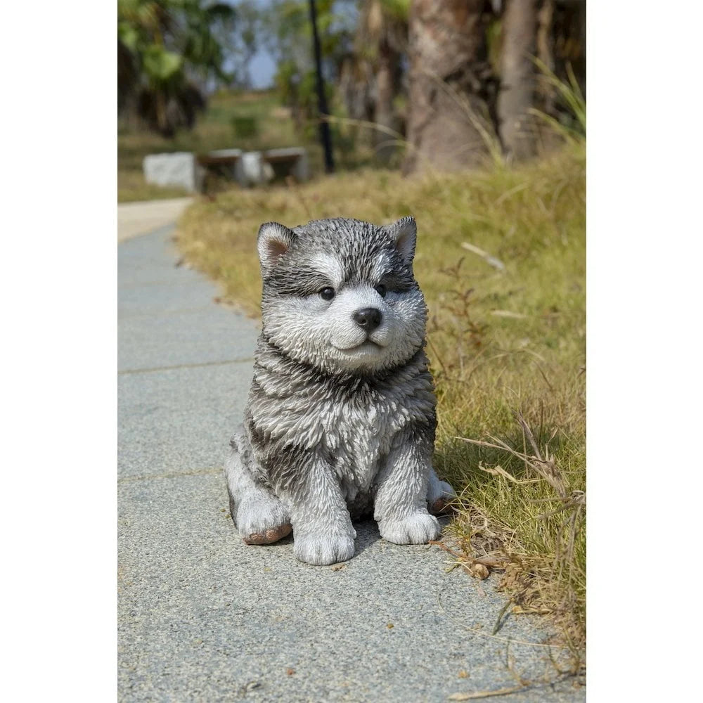 Realistic Sitting Malamute Puppy Statue