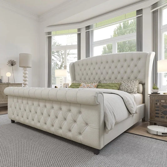 King Size Platform Bed Frame Upholstered Sleigh Style