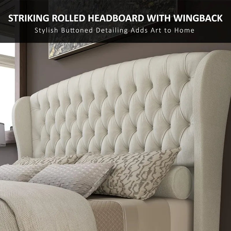 King Size Platform Bed Frame Upholstered Sleigh Style