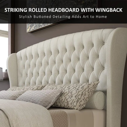 King Size Platform Bed Frame Upholstered Sleigh Style