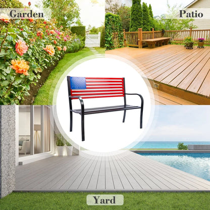 Durable American Flag Outdoor Bench