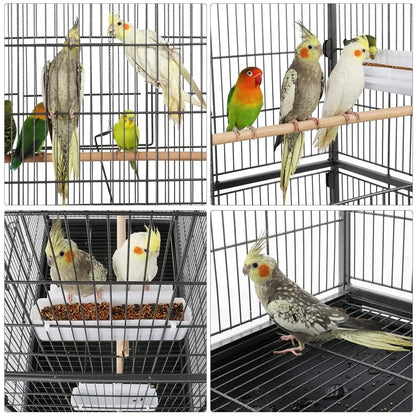Large Metal Rolling Bird Cage with 3 Perches 4 Feeders