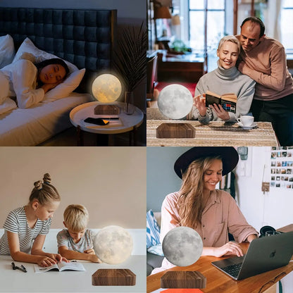 Floating Moon Lamp with Wooden Base