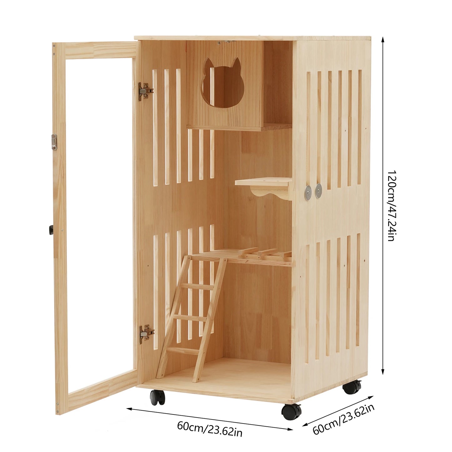 Large Multi-Level Wooden Cat Condo