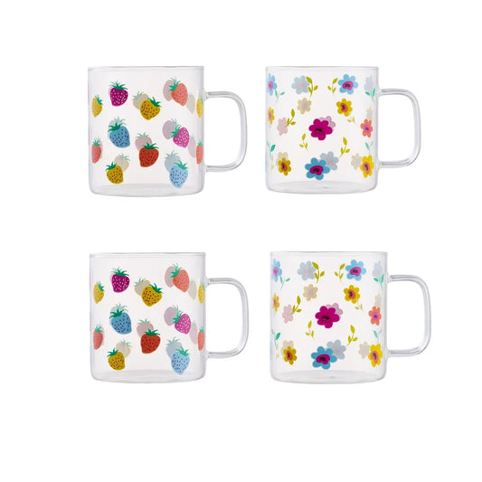 Decorative Glass Mugs Set of 4