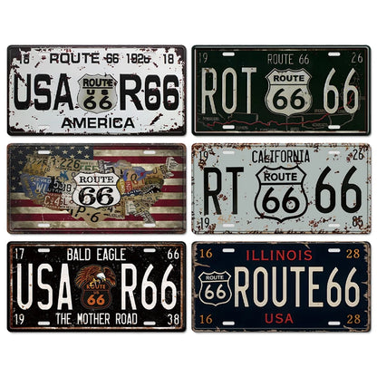 Vintage Route 66 Metal Plates