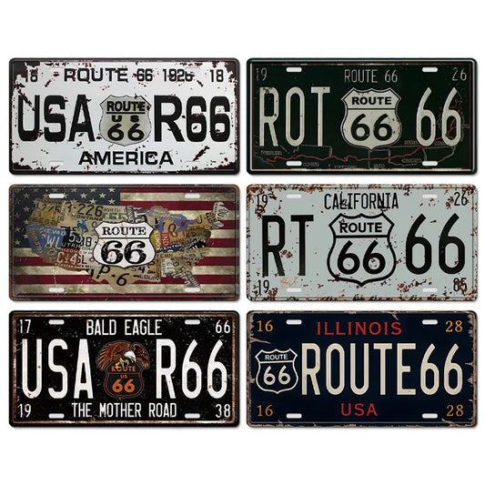 Vintage Route 66 Metal Plates