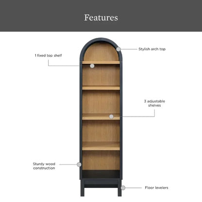 Narrow Arch Bookcase Rich Finish