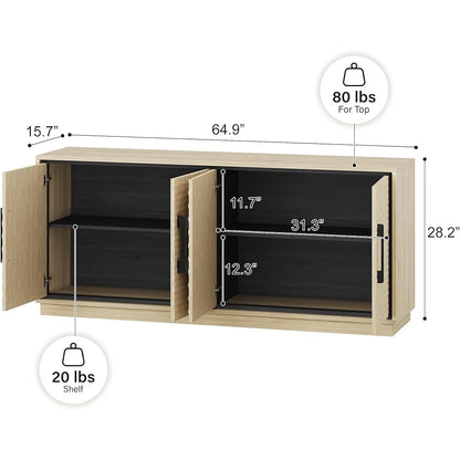 65 Inch Buffet Storage Cabinet Adjustable Shelves