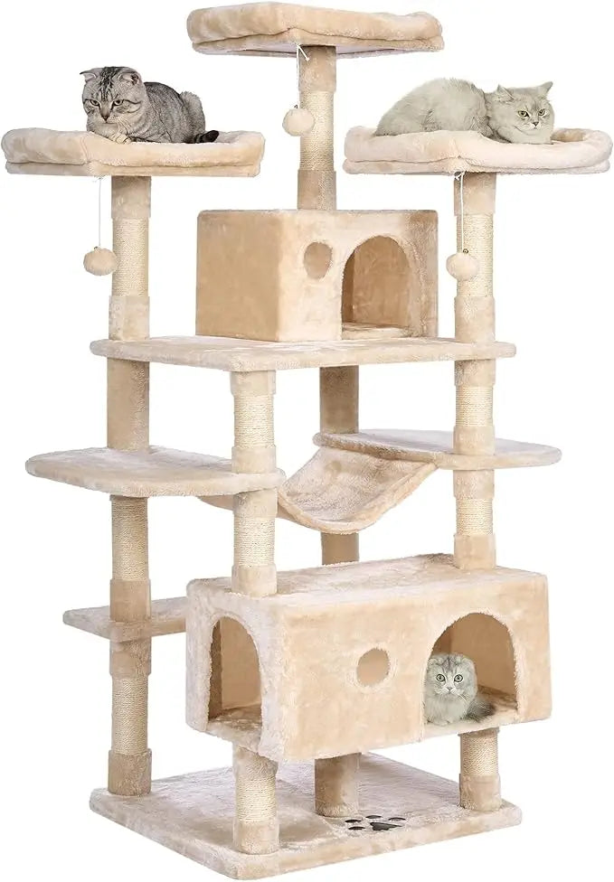 Large Beige Cat Tower with Sisal Scratching Posts