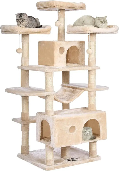 Large Beige Cat Tower with Sisal Scratching Posts