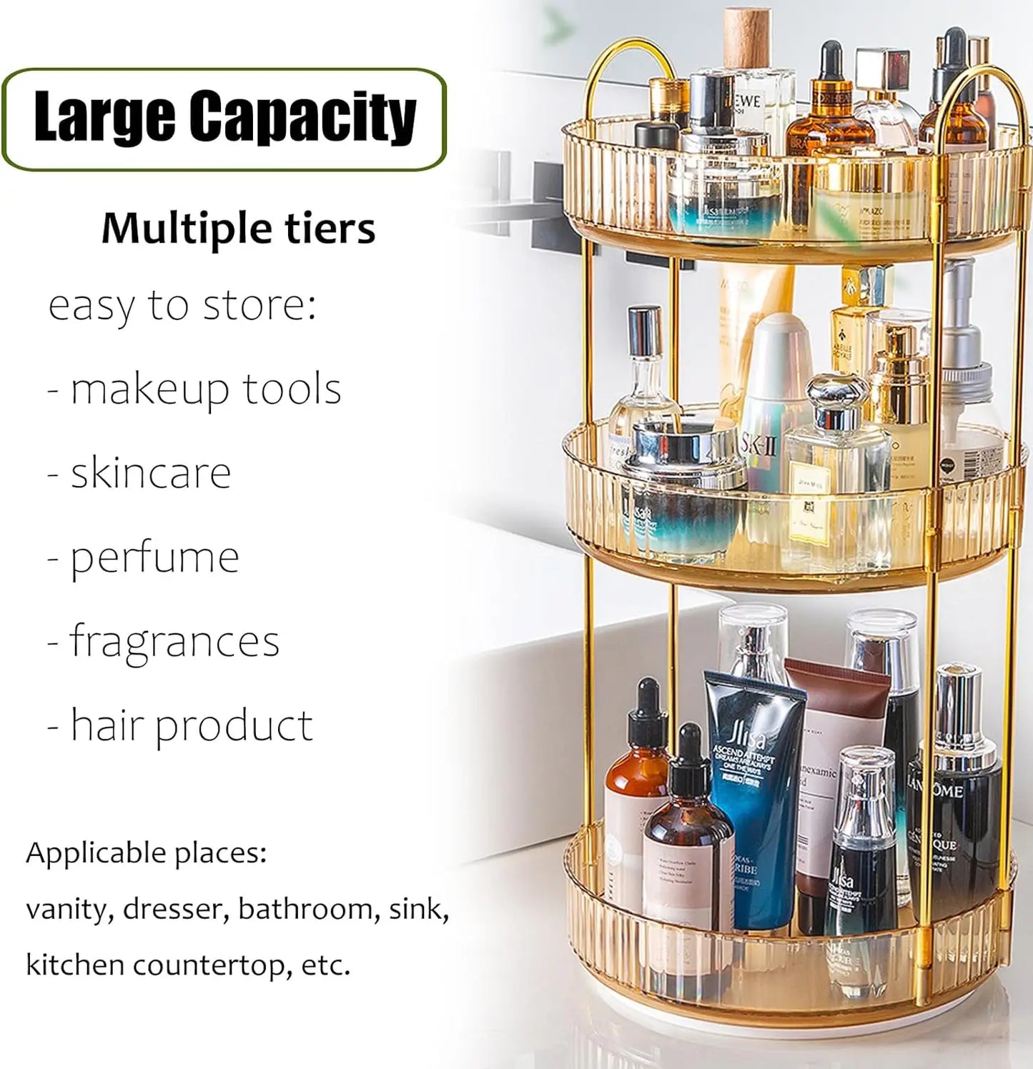 Rotating  3 Tier Makeup Organizer