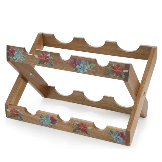 Floral Design Wood Wine Rack