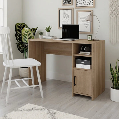 Oak Finish Computer Desk Adjustable Shelves Hidden Storage