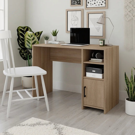 Oak Finish Computer Desk Adjustable Shelves Hidden Storage