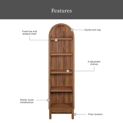 Narrow Arch Bookcase Rich Finish