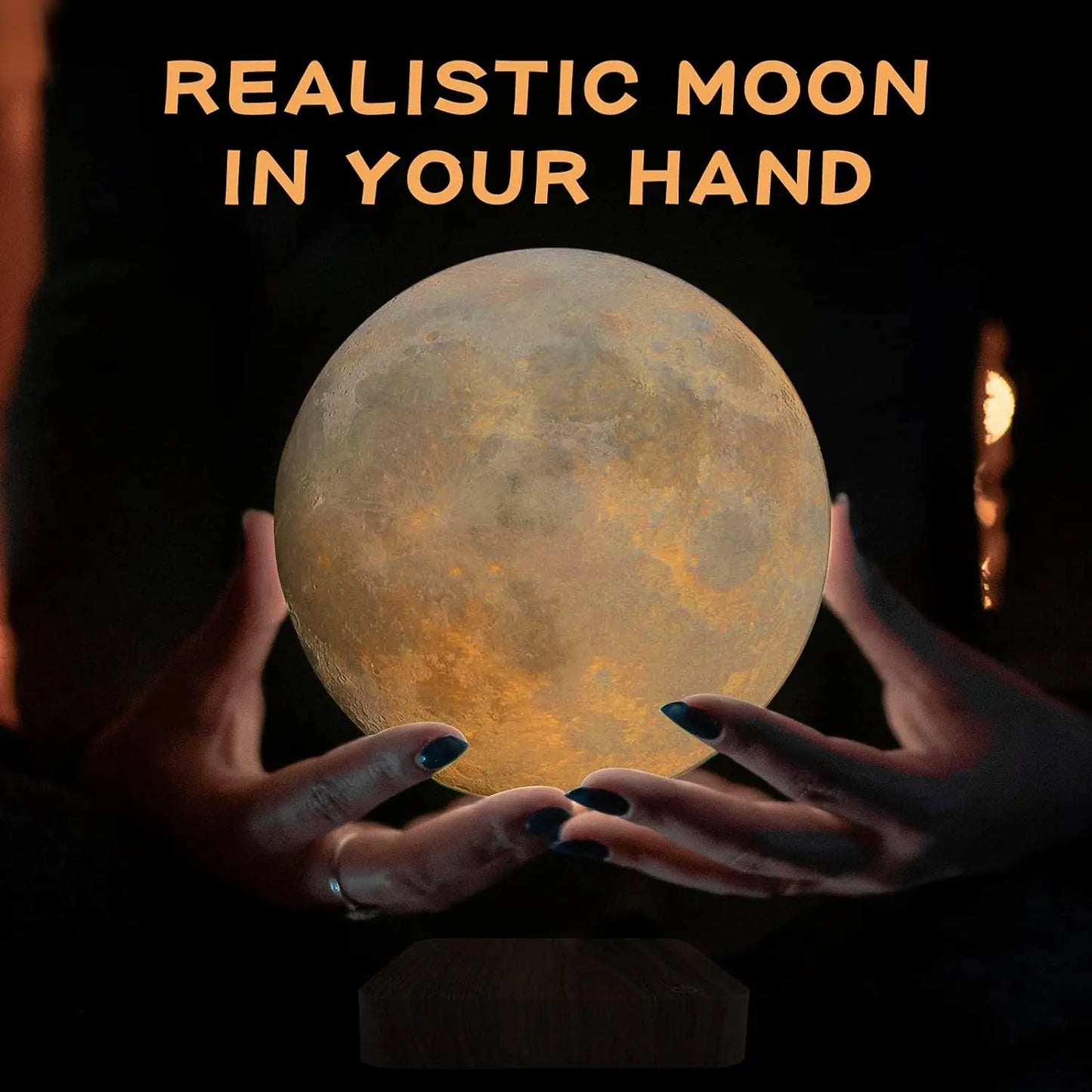 Floating Moon Lamp with Wooden Base