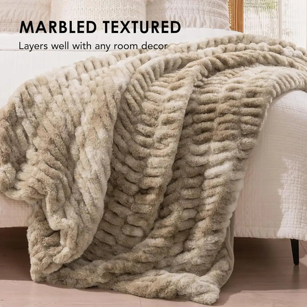 Plush Faux Rabbit Fur Throw Blanket