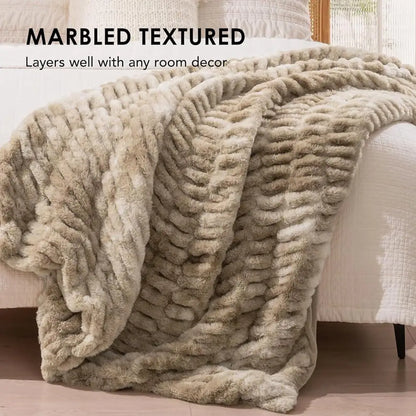 Plush Faux Rabbit Fur Throw Blanket
