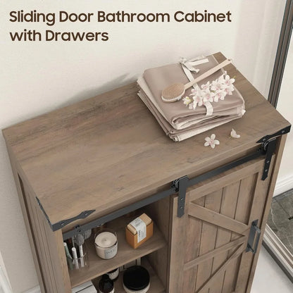 Rustic Grey Floor Storage Cabinet