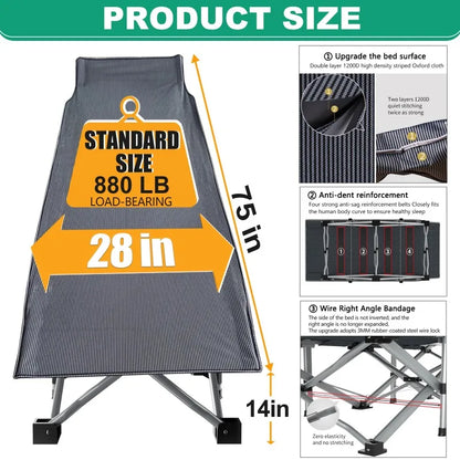 XL Folding Cot with Comfortable 2 Sided Mattress