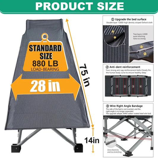 XL Folding Cot with Comfortable 2 Sided Mattress