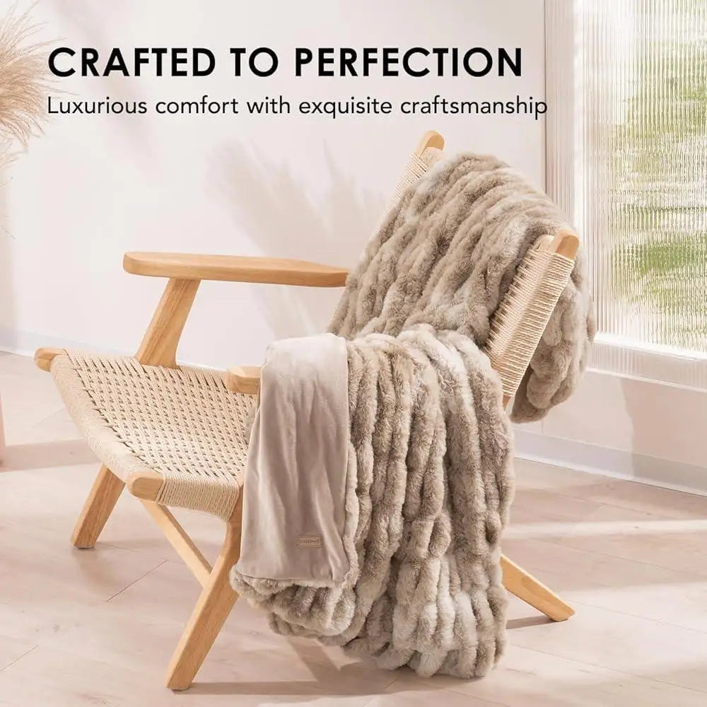 Plush Faux Rabbit Fur Throw Blanket