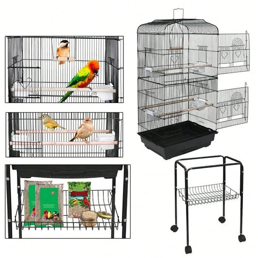 Rolling Bird Cage with Stand & Tray