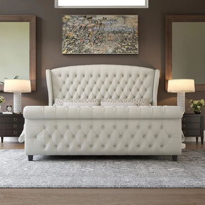 King Size Platform Bed Frame Upholstered Sleigh Style